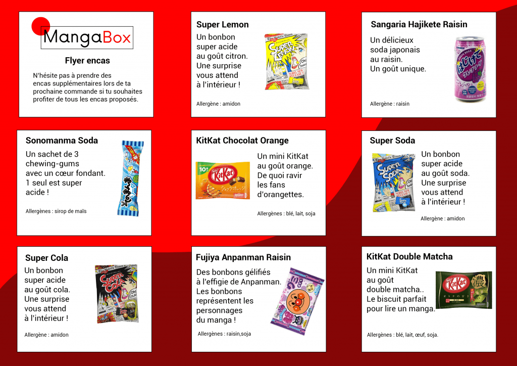 Encas japonais présents dans la box manga