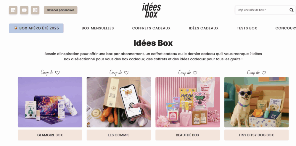 Page d'accueil du site internet idées box